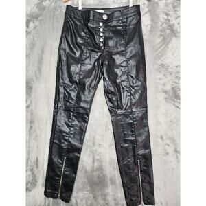 H&M Jeans Womens 12 Black Coated Faux Leather Stretch High Rise Skinny Zip Hem